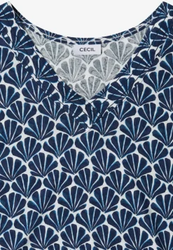 Shirt met V-hals en schelpenprint