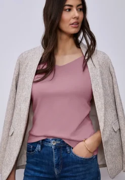 Shirt zonder mouwen met diamanten halslijn