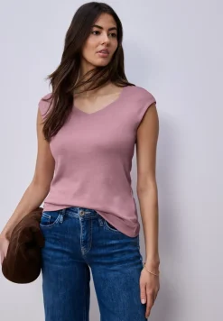 Shirt zonder mouwen met diamanten halslijn