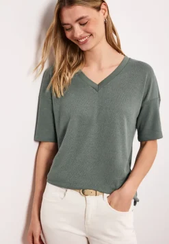 Shirt in gebreide look met V-hals