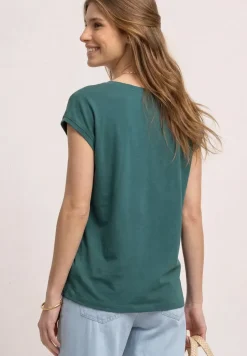 Shirt met boothals en decoratief detail