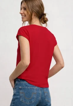 Shirt met boothals en decoratief detail
