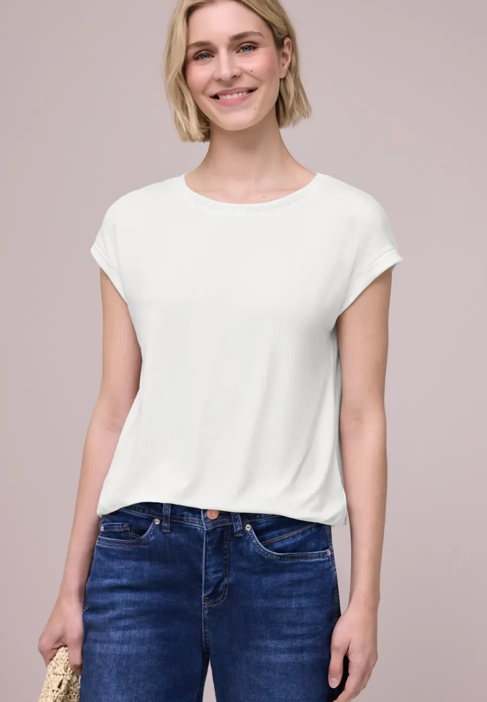 Shirt met boothals en decoratieve tape