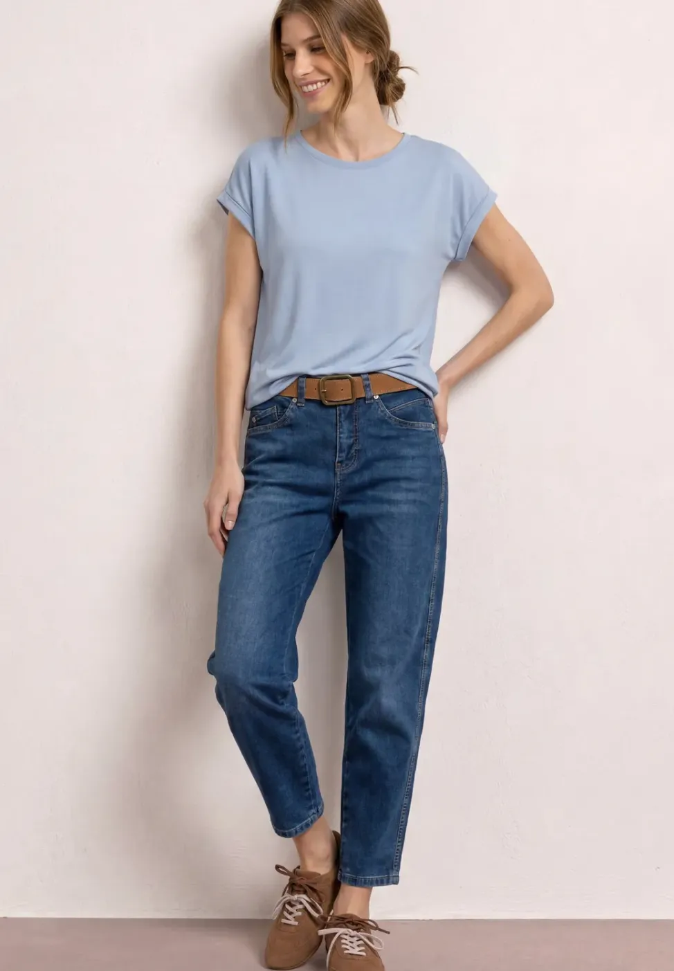 Shirt met boothals en decoratieve tape