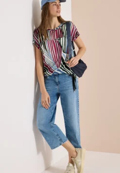 Shirt met boothals en mesh inzet