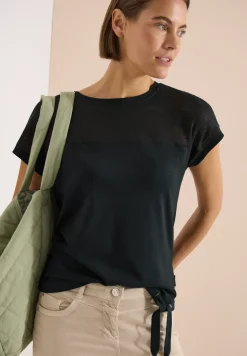 Shirt met boothals en mesh inzet