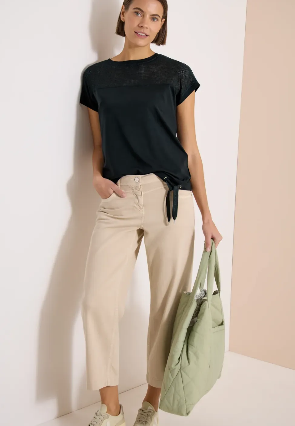 Shirt met boothals en mesh inzet