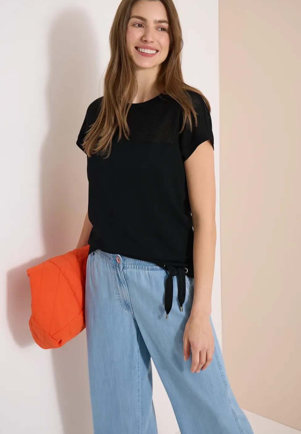 Shirt met boothals en mesh inzet