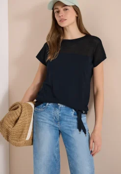 Shirt met boothals en mesh inzet