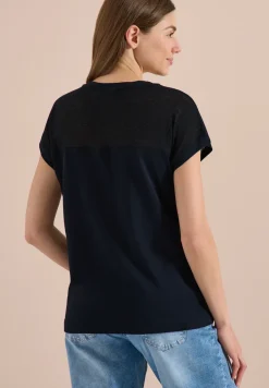 Shirt met boothals en mesh inzet