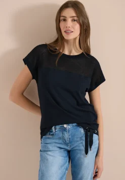 Shirt met boothals en mesh inzet