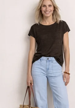 Shirt met boothals en smokdetail