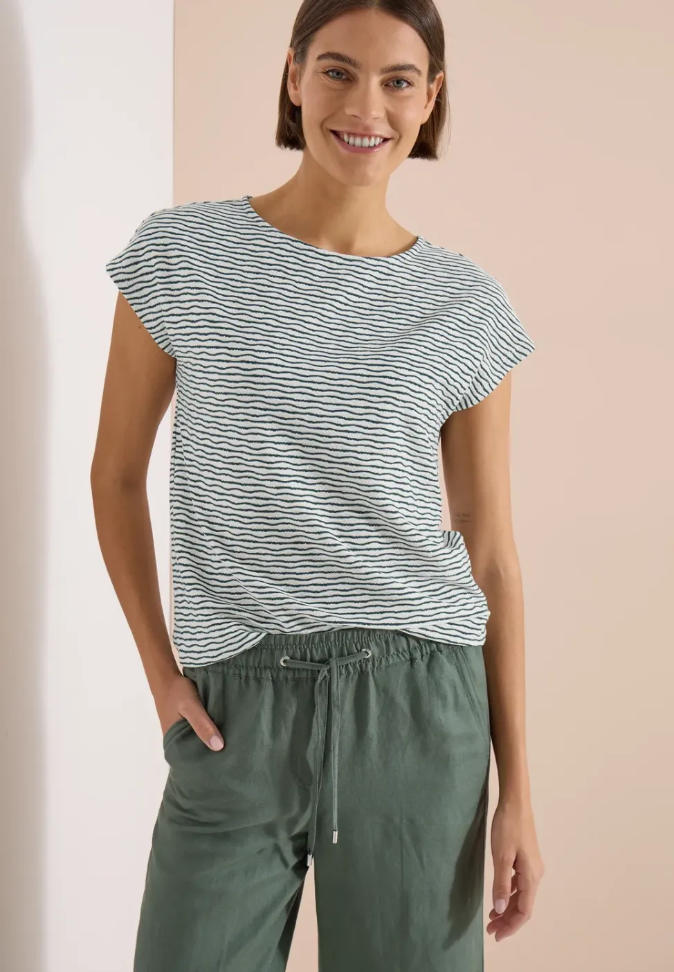 Shirt met boothals en strepen