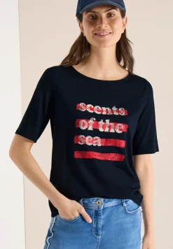 Shirt met boothals en tekst