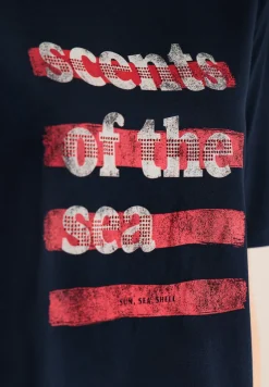 Shirt met boothals en tekst