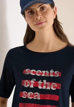 Shirt met boothals en tekst