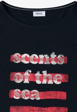 Shirt met boothals en tekst