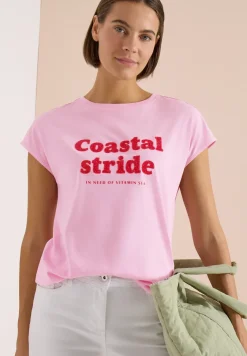Shirt met boothals en tekstopdruk