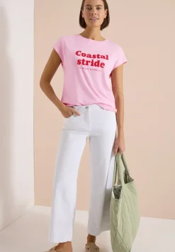 Shirt met boothals en tekstopdruk