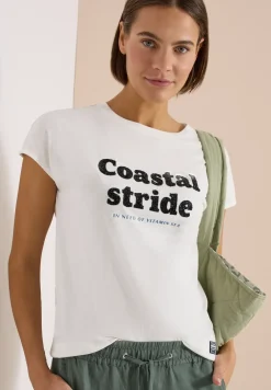 Shirt met boothals en tekstopdruk