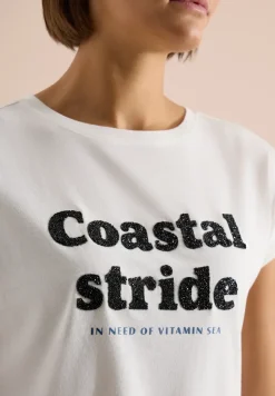 Shirt met boothals en tekstopdruk