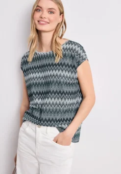 Shirt met boothals en zigzagprint
