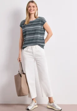 Shirt met boothals en zigzagprint
