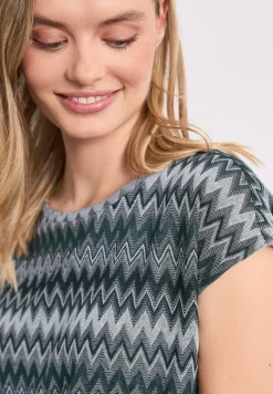 Shirt met boothals en zigzagprint