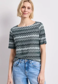 Shirt met boothals en zigzagprint