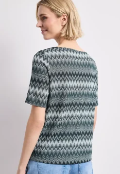 Shirt met boothals en zigzagprint
