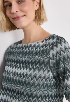 Shirt met boothals en zigzagprint