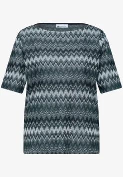 Shirt met boothals en zigzagprint