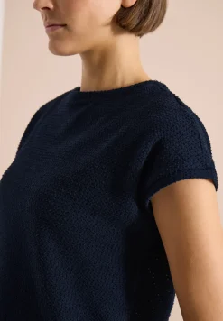 Shirt met boothals in ajour-look