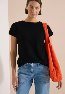 Shirt met boothals in ajour-look