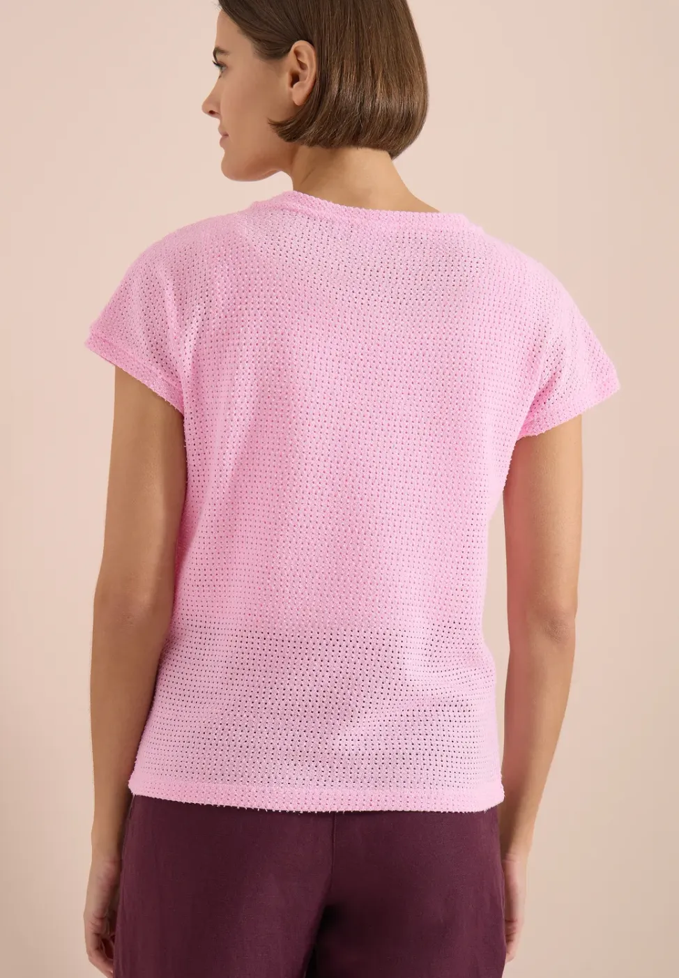 Shirt met boothals in ajour-look