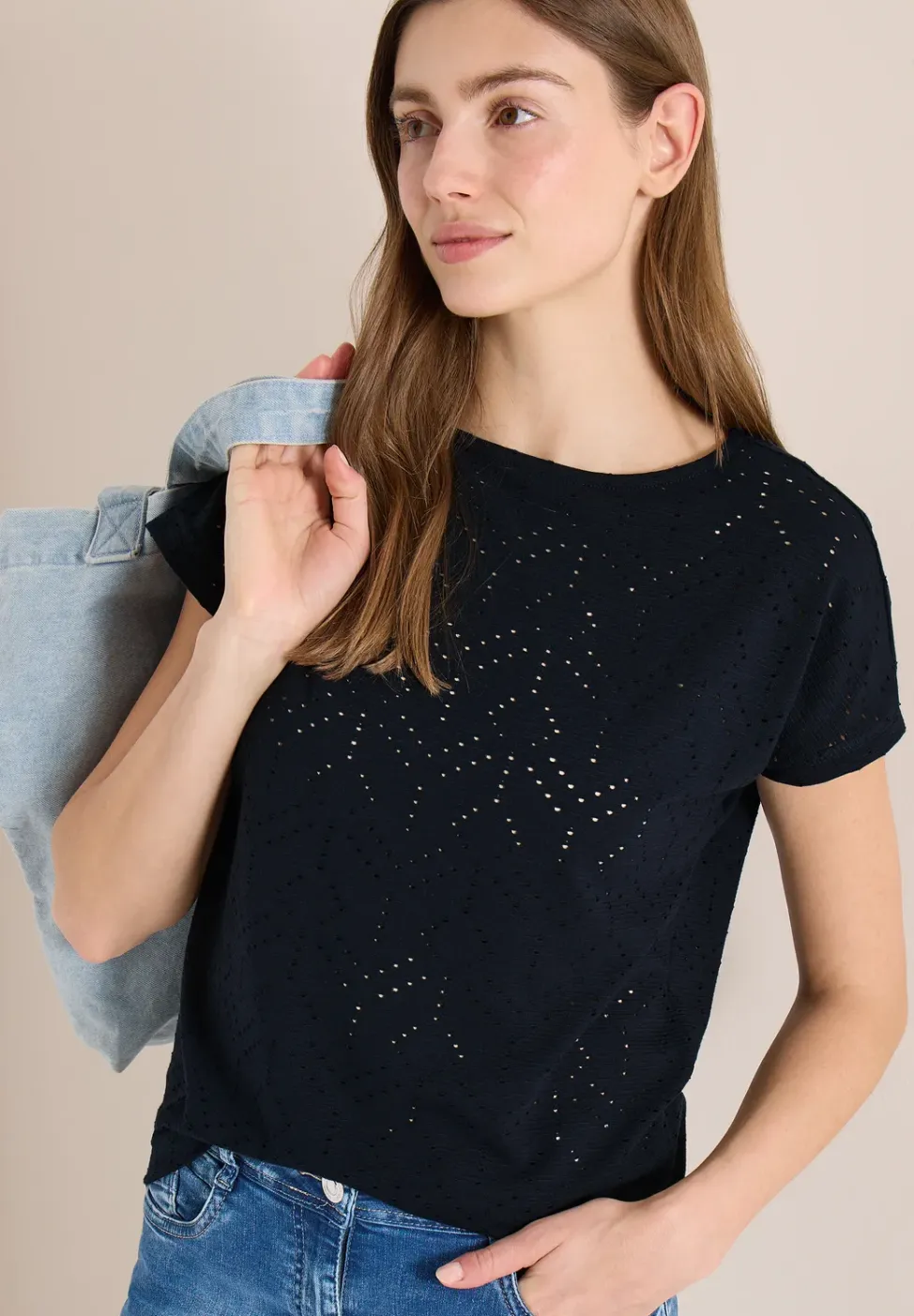 Shirt met boothals in ajour look