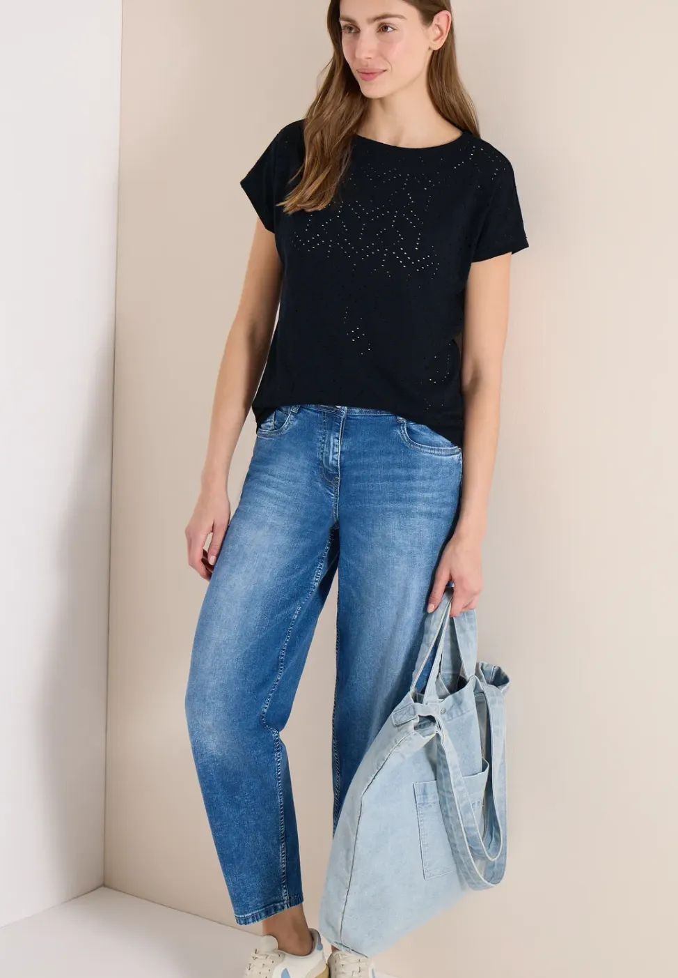 Shirt met boothals in ajour look
