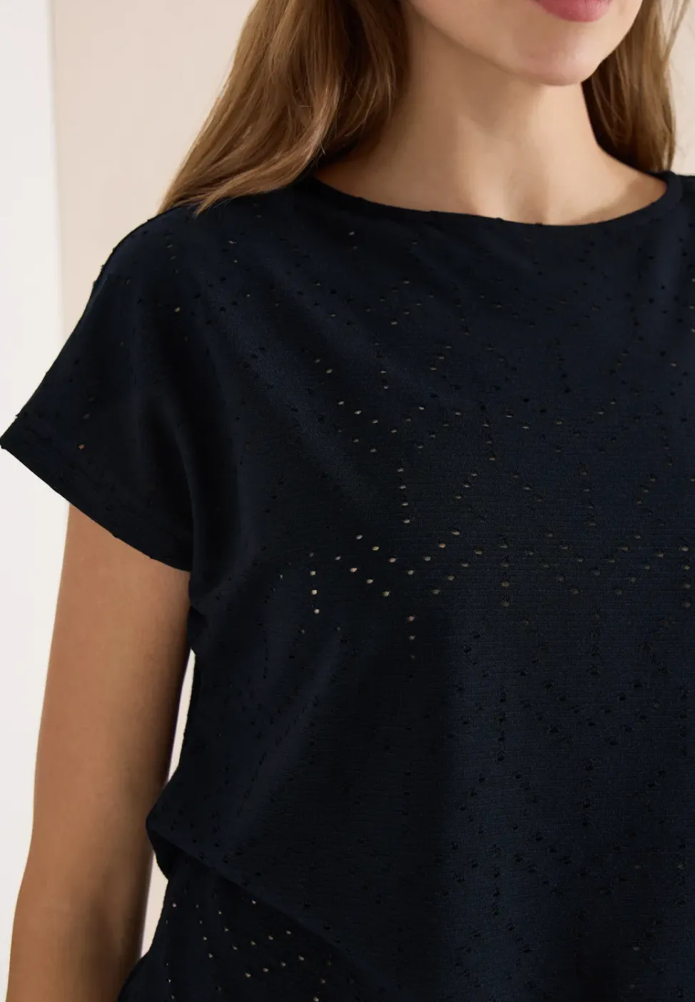 Shirt met boothals in ajour look