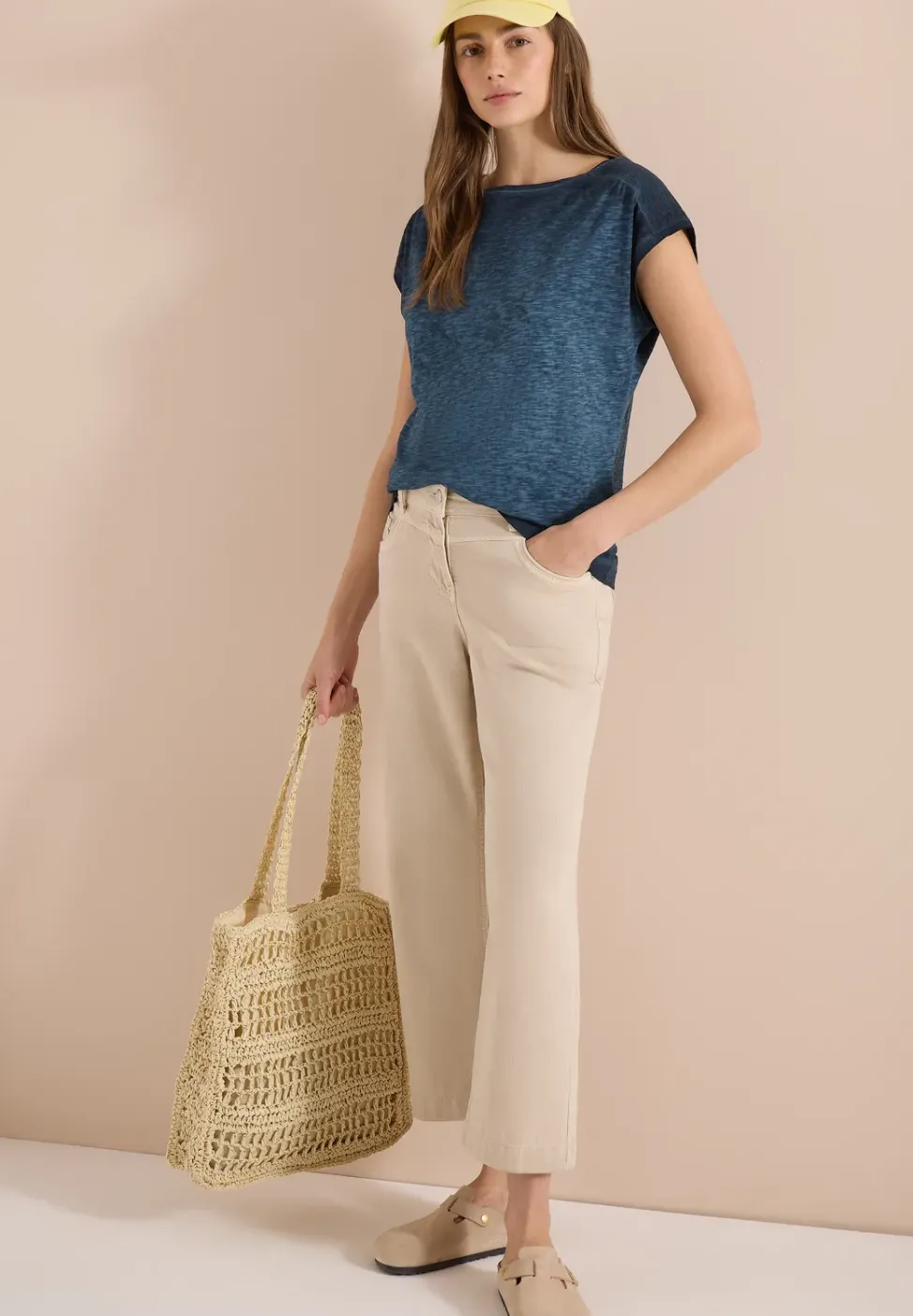 Shirt met boothals in garment-dye look