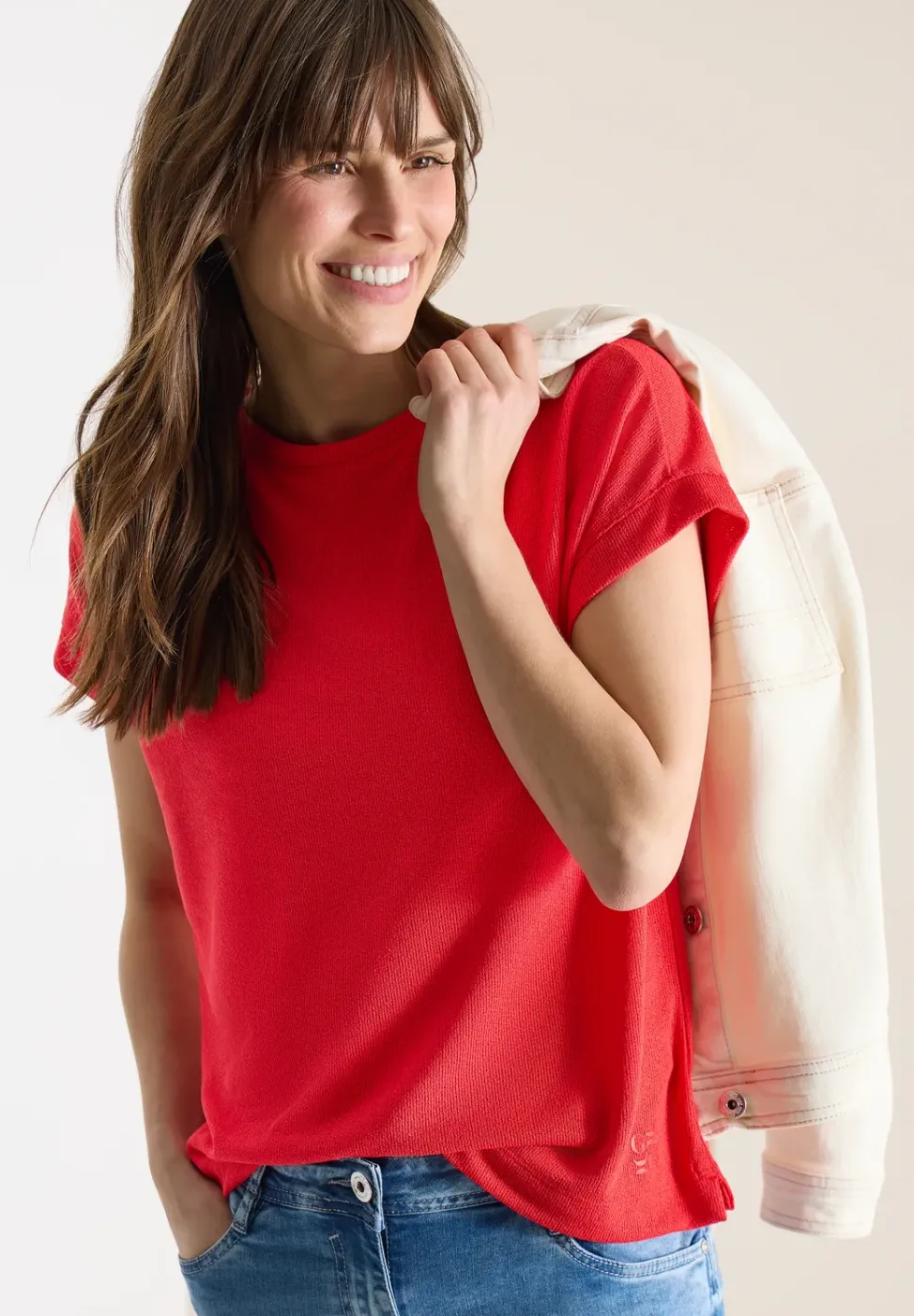 Shirt met boothals in gebreide look
