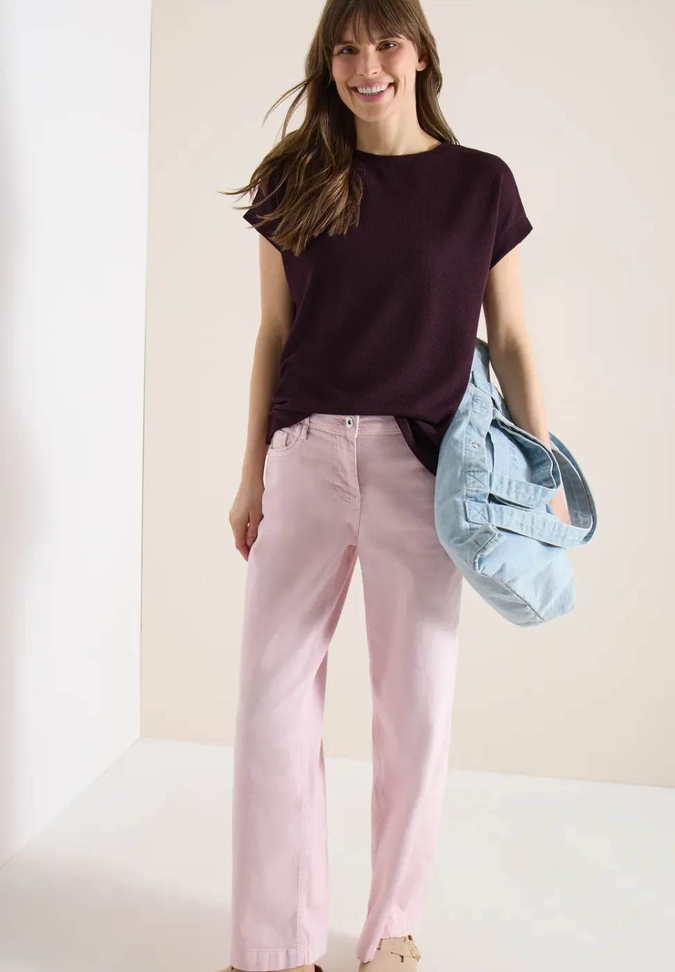 Shirt met boothals in gebreide look