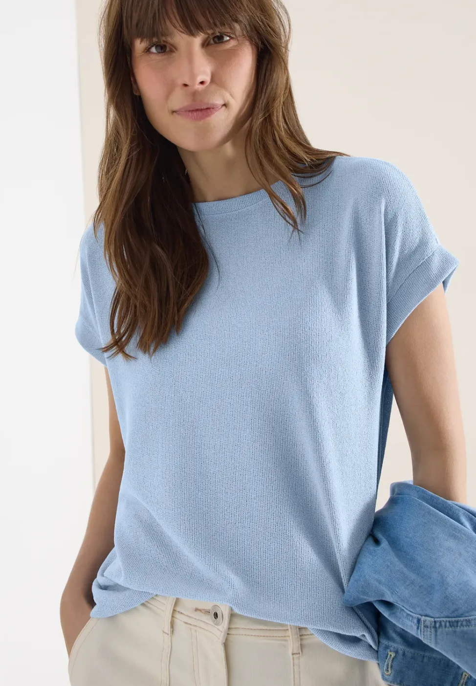 Shirt met boothals in gebreide look