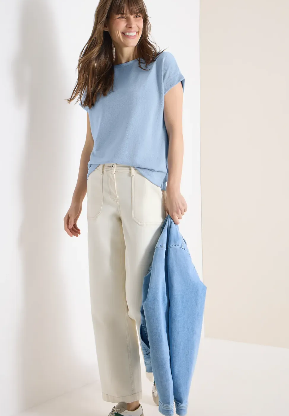 Shirt met boothals in gebreide look