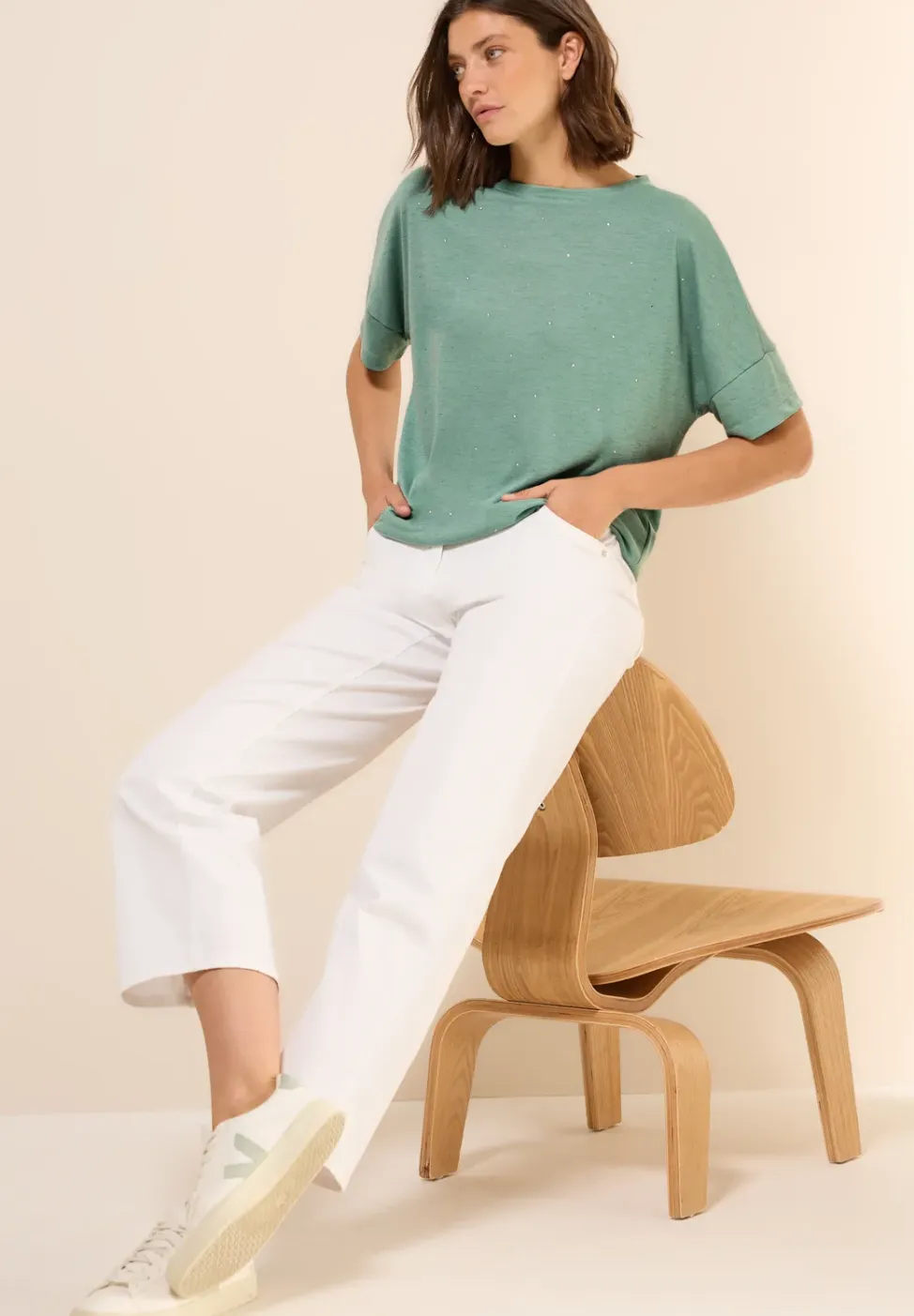 Shirt met decoratieve stenen