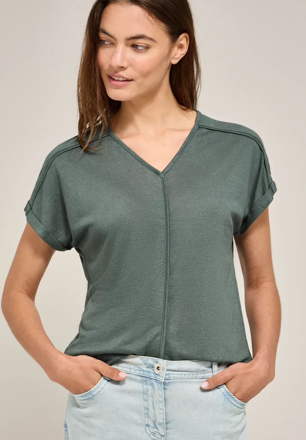 Shirt met decoratieve stiksels