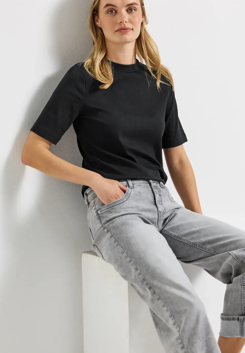 Shirt met geribbelde textuur
