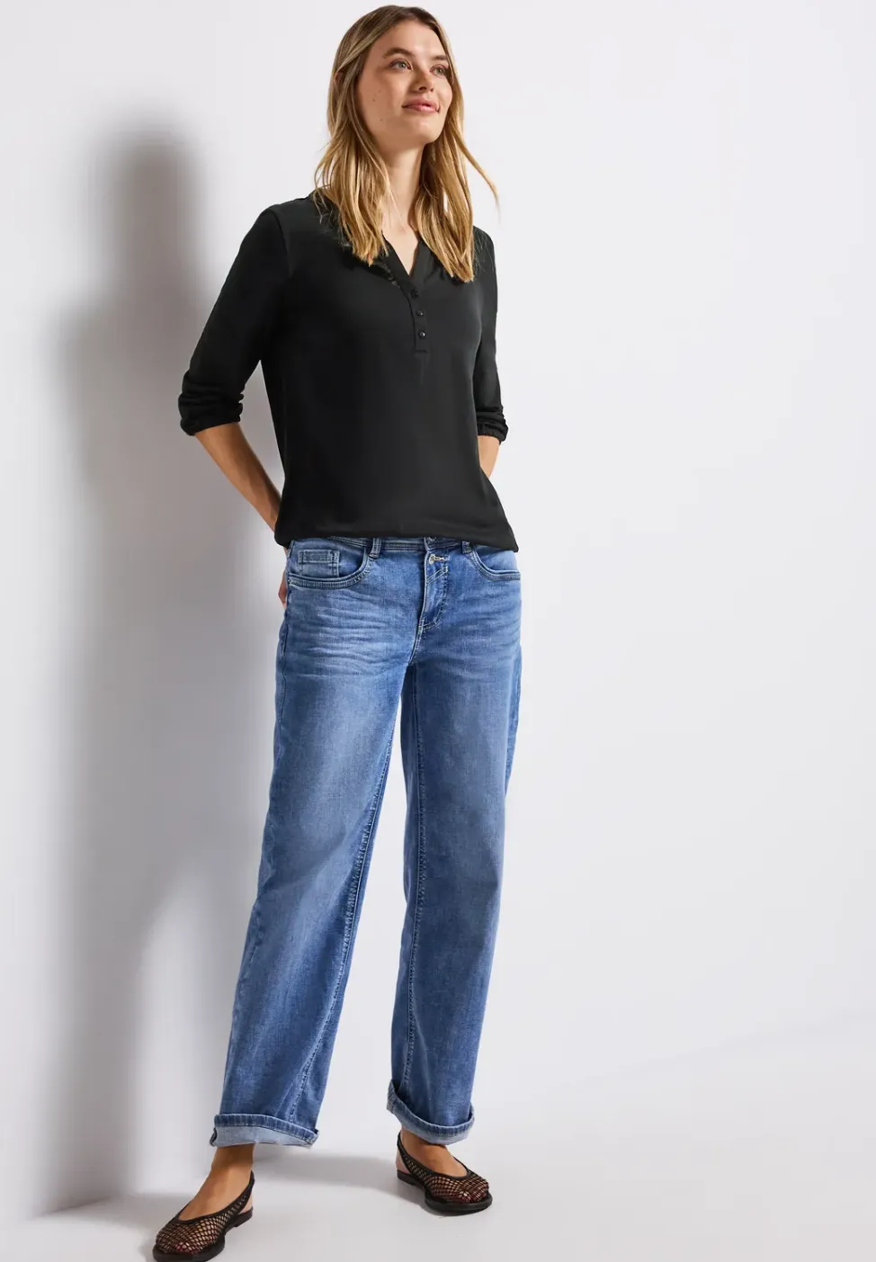 Shirt met gespleten hals