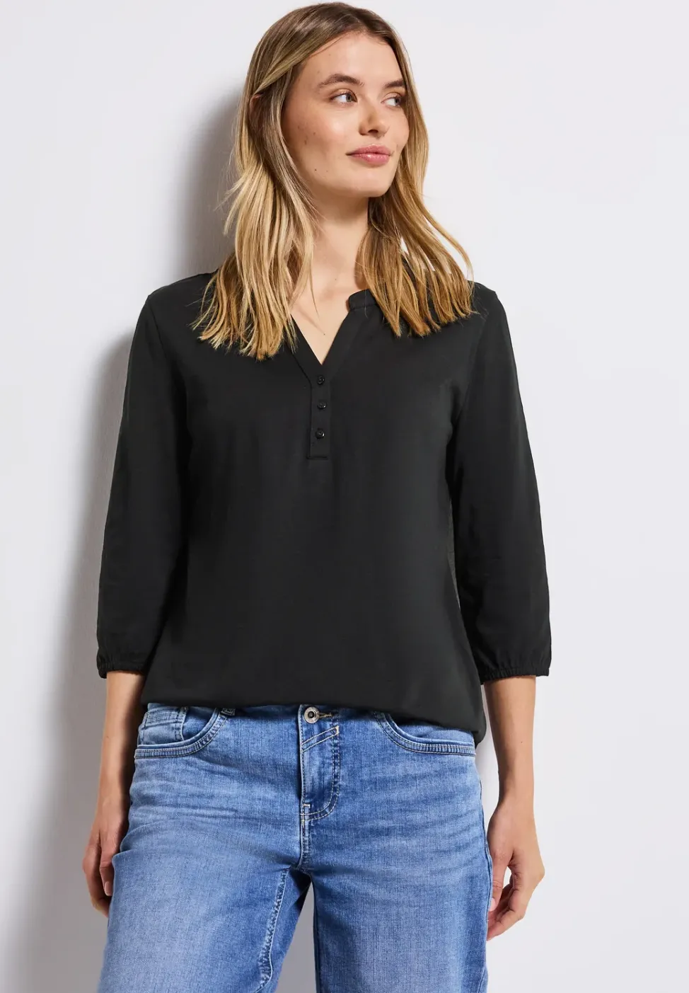 Shirt met gespleten hals