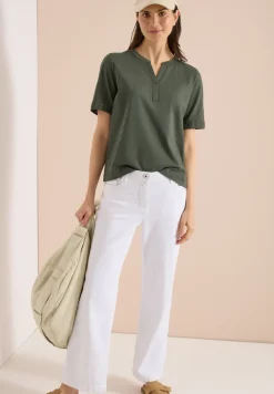 Shirt met gespleten hals en haakband