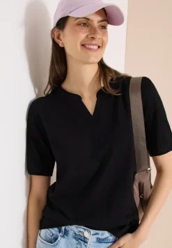 Shirt met gespleten hals en haakband